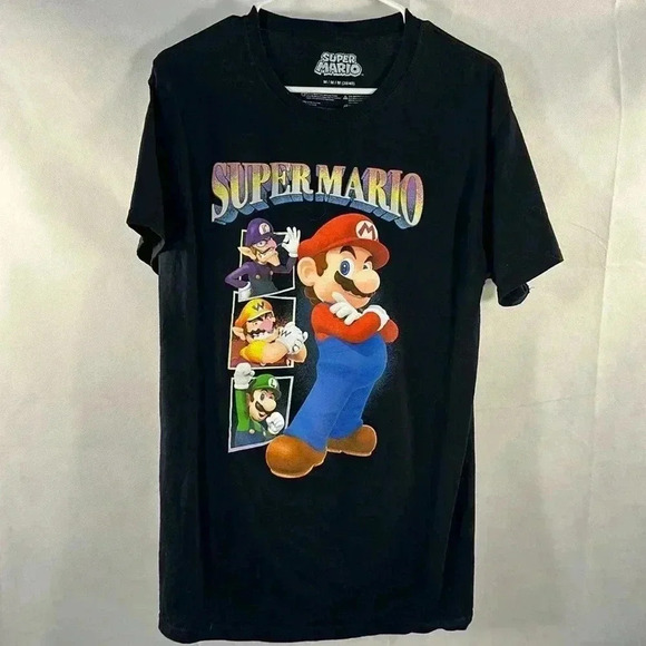 Super Mario Mens Graphic T-Shirt Black Size M (38-40) - Picture 1 of 4